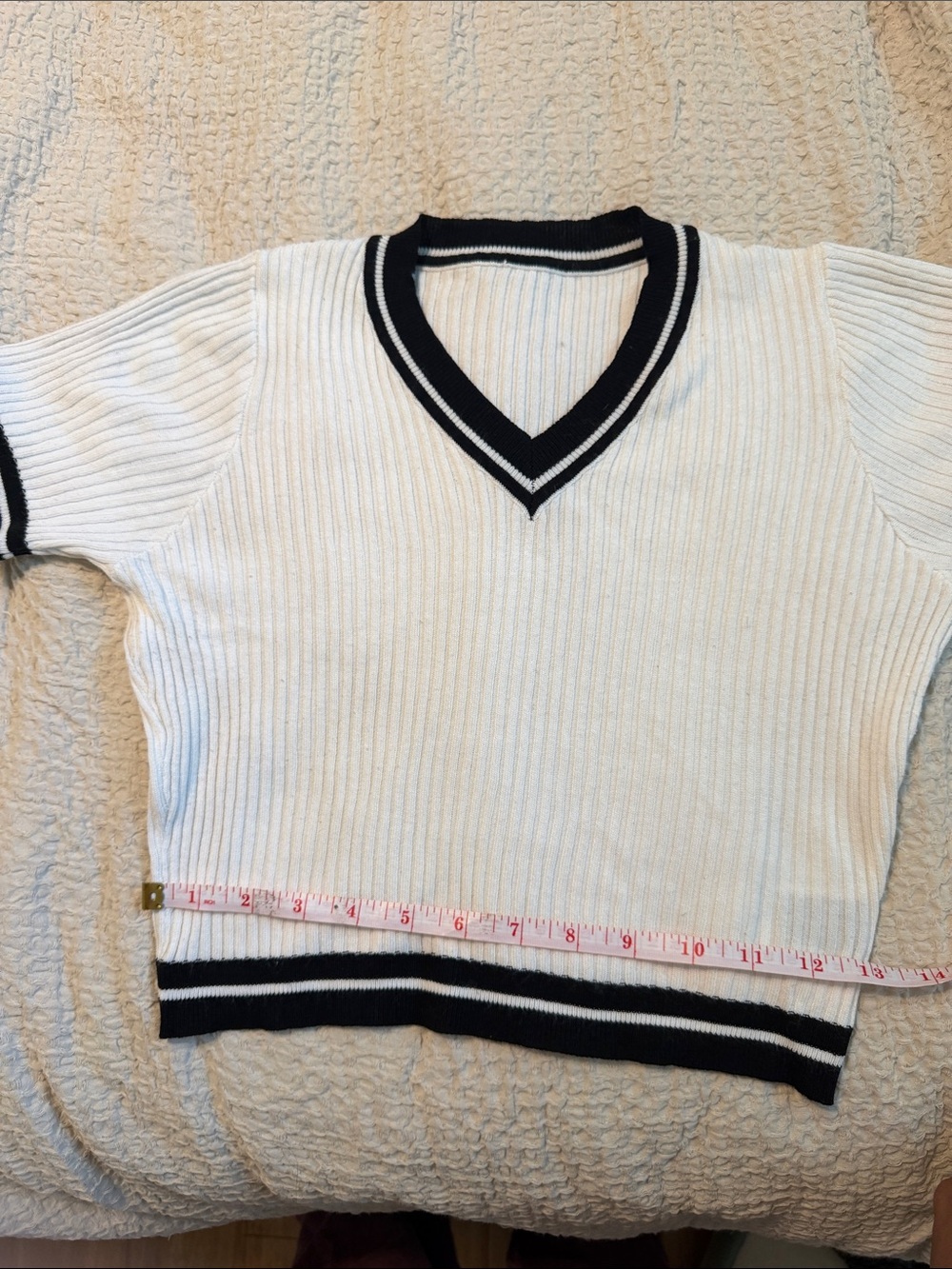 Classic V-Neck white Sweater with Black Trimy